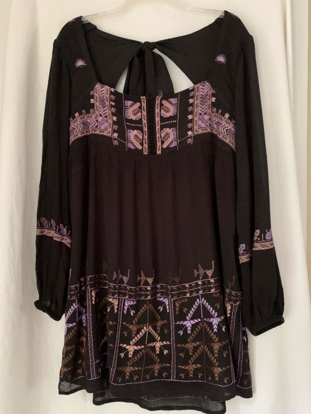 Free People black 'Rhiannon' embroidered dress with cut open back